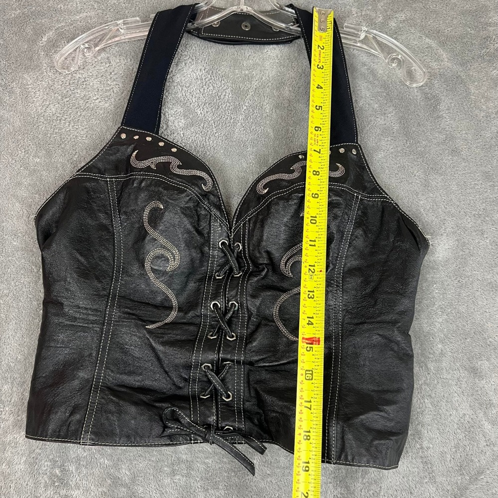 Harley Davidson Corset Vest Womens M Leather Lace Up Embroidered Biker Halter - Picture 5 of 9